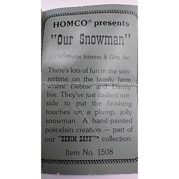 HOMCO Denim Days #1508 "Our Snowman" Vintage 1985 Figurine Kids w/ Snowman & Dog - Picture 8 of 8